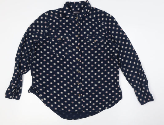 Marks and Spencer Womens Blue Viscose Basic Button-Up Size 10 Collared