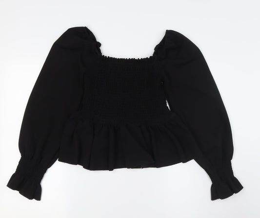 New Look Womens Black Polyester Basic Button-Up Size 10 Off the Shoulder - Peplum