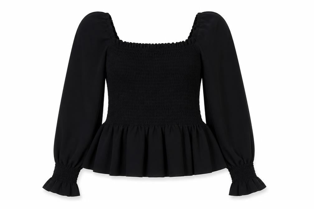 New Look Womens Black Polyester Basic Button-Up Size 10 Off the Shoulder - Peplum