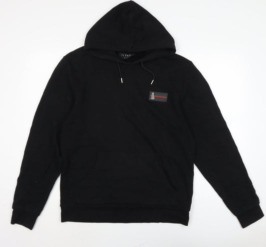 Il sarto Mens Black Cotton Pullover Hoodie Size M