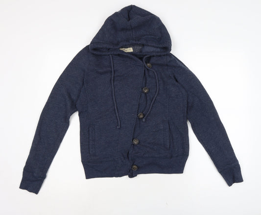 Hollister Womens Blue Cotton Pullover Hoodie Size M Button