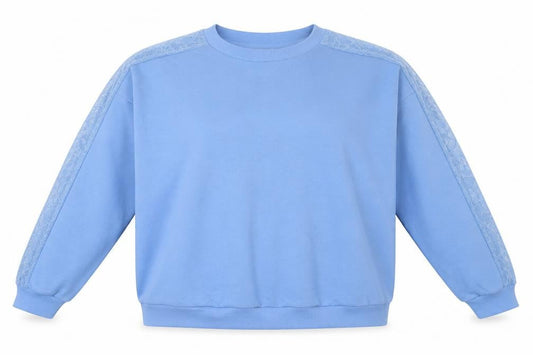 Marks & Spencer Womens Blue Cotton Pullover Sweatshirt Size 22 - lace detail to sleeves.