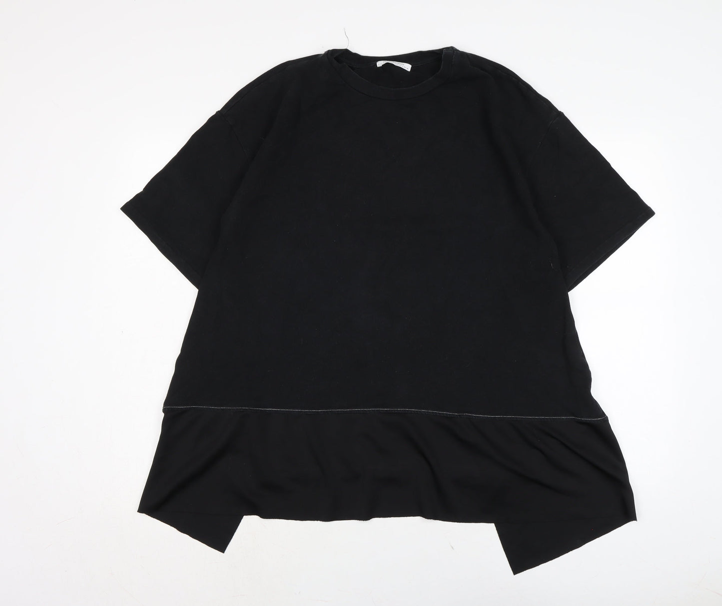 Zara Womens Black Cotton Basic T-Shirt Size L Crew Neck