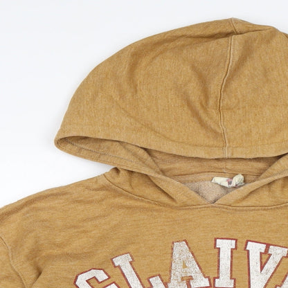 Close-up detail of La radoute women’s brown houndstooth cotton pullover hoodie, size L