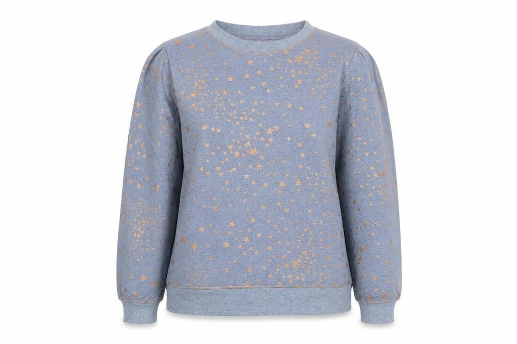 Next Womens Blue Solid Polyester Top Pyjama Top Size M - Rose gold star detail .