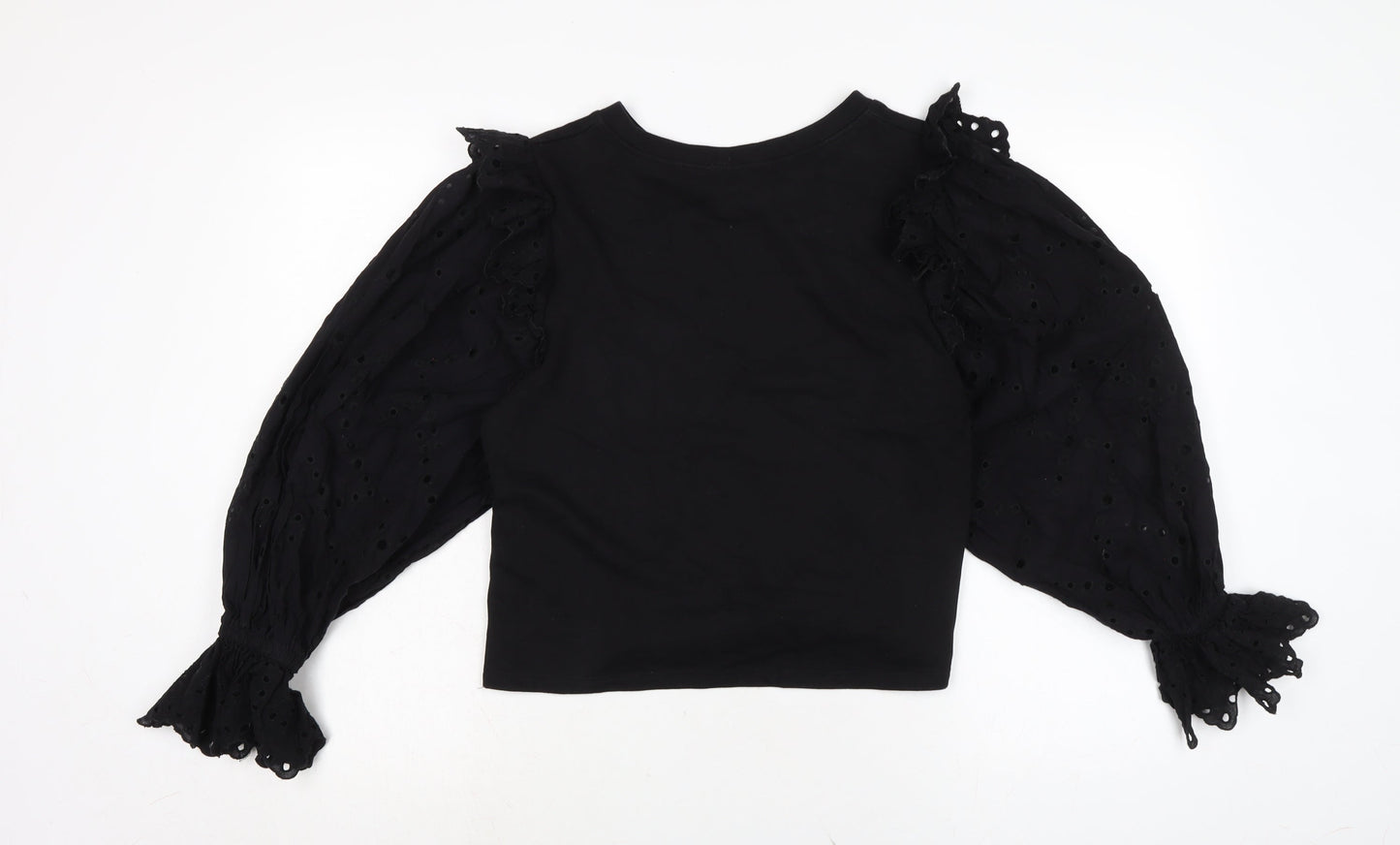 Zara Womens Black Cotton Basic Blouse Size S Crew Neck