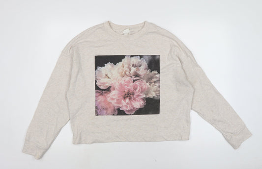 H&M Womens Beige Cotton Pullover Sweatshirt One Size