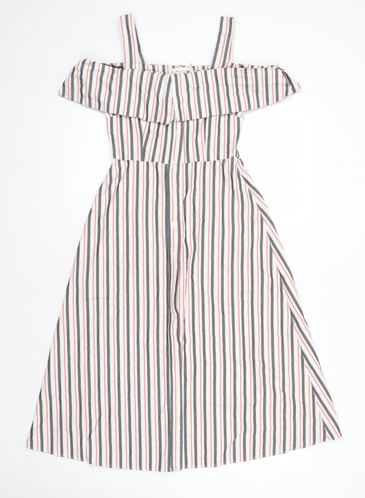 Warehouse Womens Multicoloured Striped Cotton A-Line Size 8 Square Neck