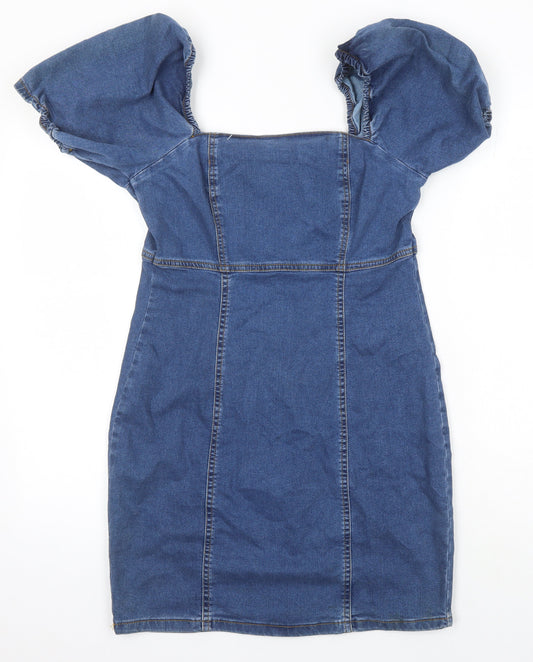New Look Womens Blue Polyester Shift Size 14 Square Neck