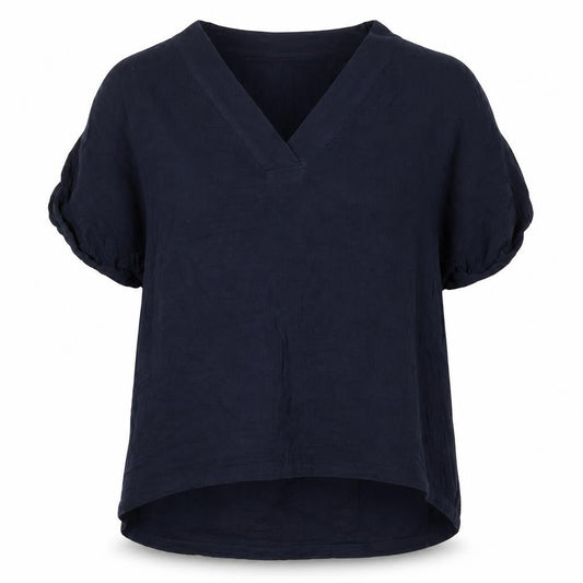 Woman Womens Blue 100% Cotton Tunic Blouse Size 12 V-Neck