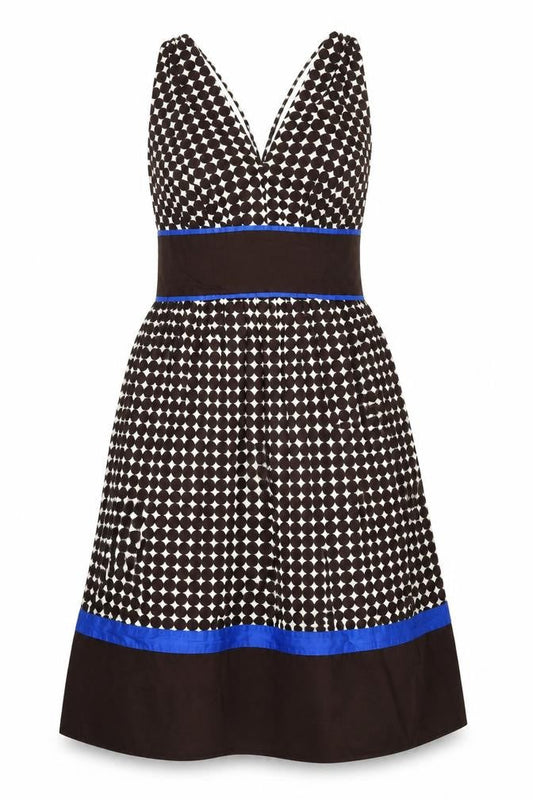 Next Womens Ivory Geometric Cotton A-Line Size 8 Sweetheart Zip