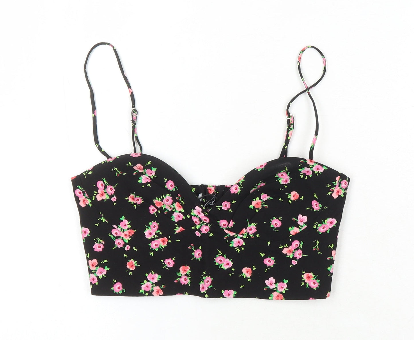 Zara Womens Multicoloured Floral Viscose Cropped Blouse Size 8 Square Neck