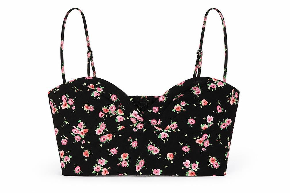 Zara Womens Multicoloured Floral Viscose Cropped Blouse Size 8 Square Neck