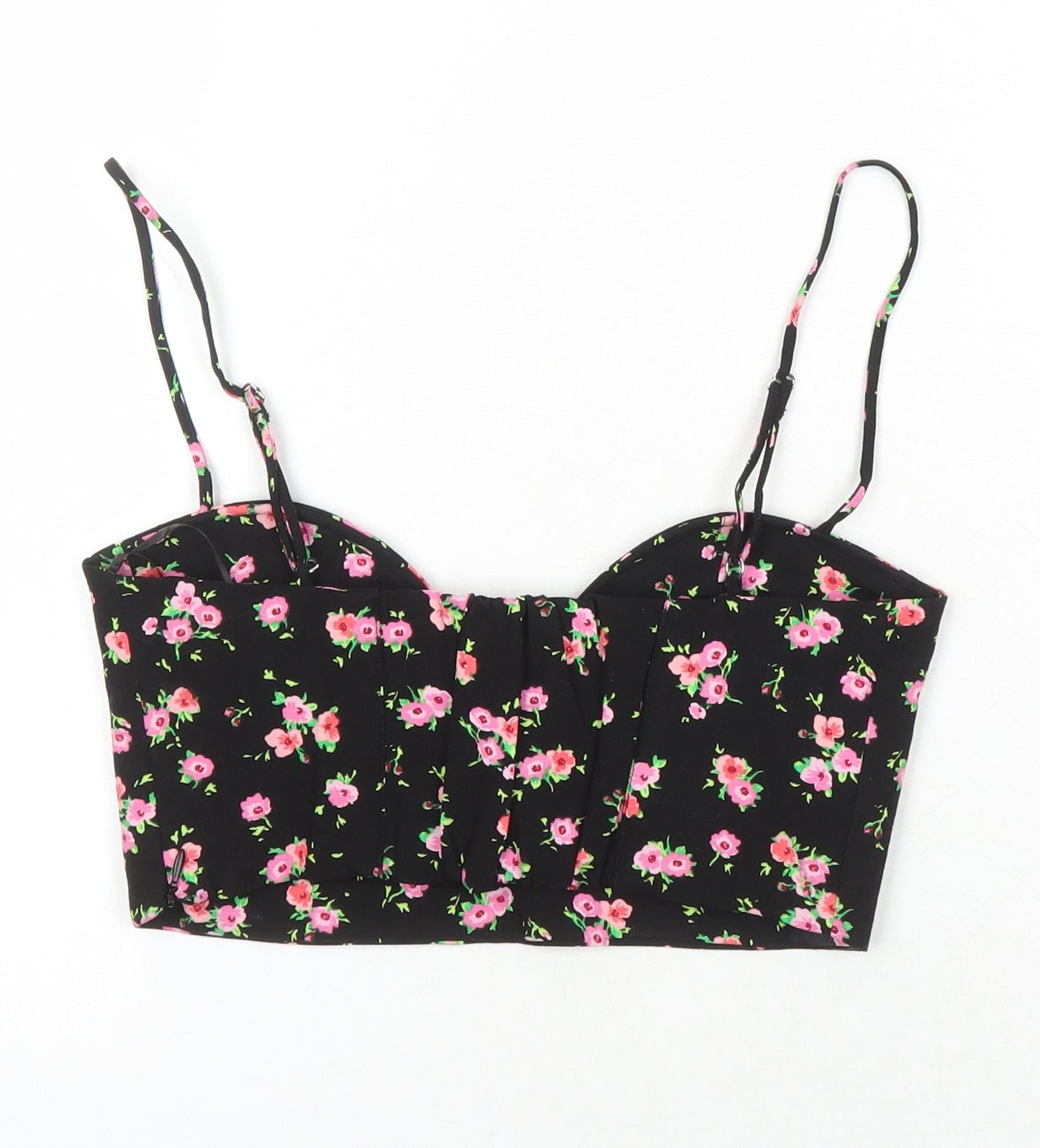 Zara Womens Multicoloured Floral Viscose Cropped Blouse Size 8 Square Neck