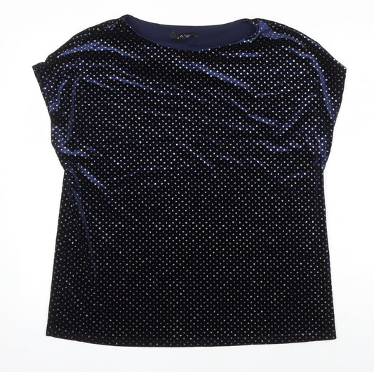 NEXT Womens Blue Polka Dot Polyester Tunic Blouse Size 18 Boat Neck