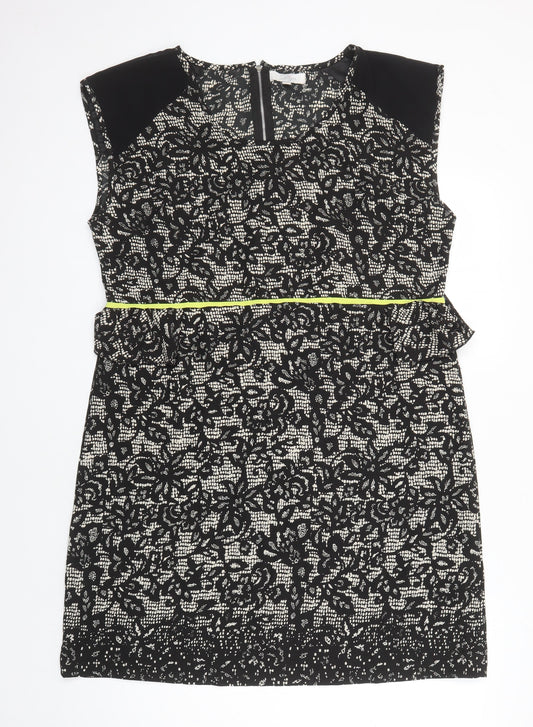 Diya Womens Multicoloured Geometric Polyester Shift Size 18 Scoop Neck Zip