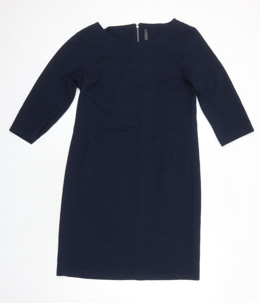 FreeQuent Womens Blue Polyester Shift Size 8 Boat Neck