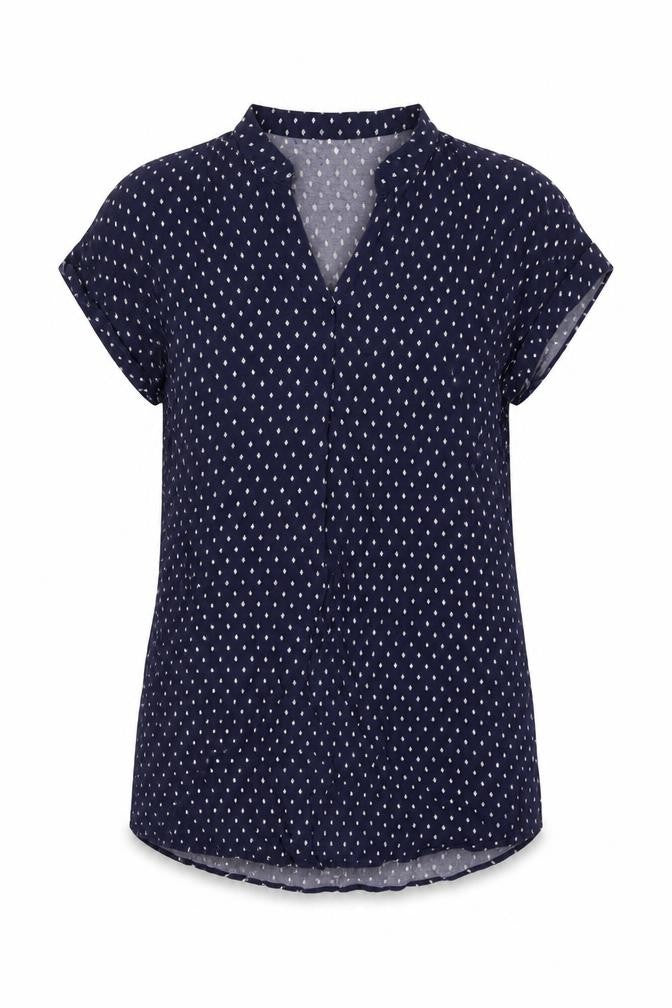 H&M Womens Blue Geometric Viscose Tunic Blouse Size 10 V-Neck