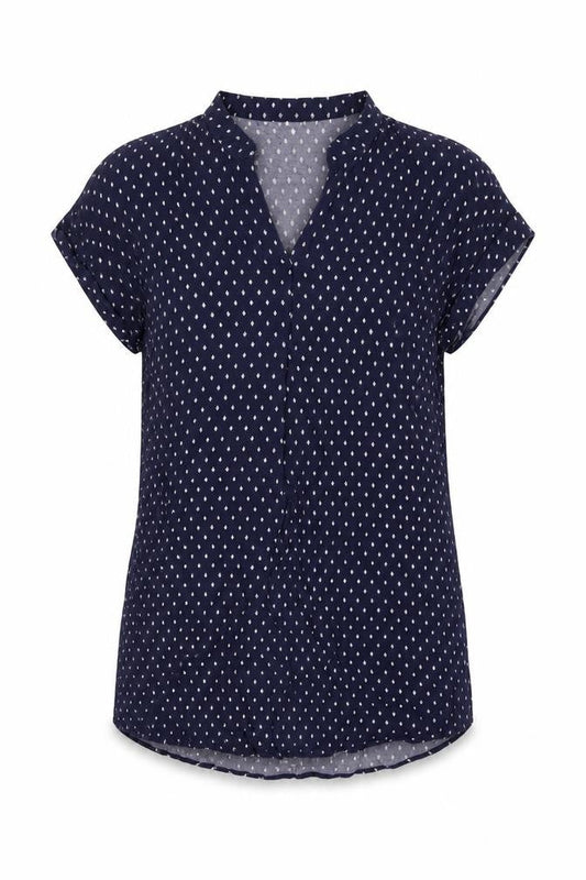 H&M Womens Blue Geometric Viscose Tunic Blouse Size 10 V-Neck