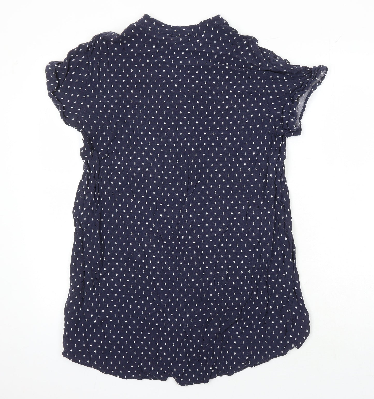 H&M Womens Blue Geometric Viscose Tunic Blouse Size 10 V-Neck