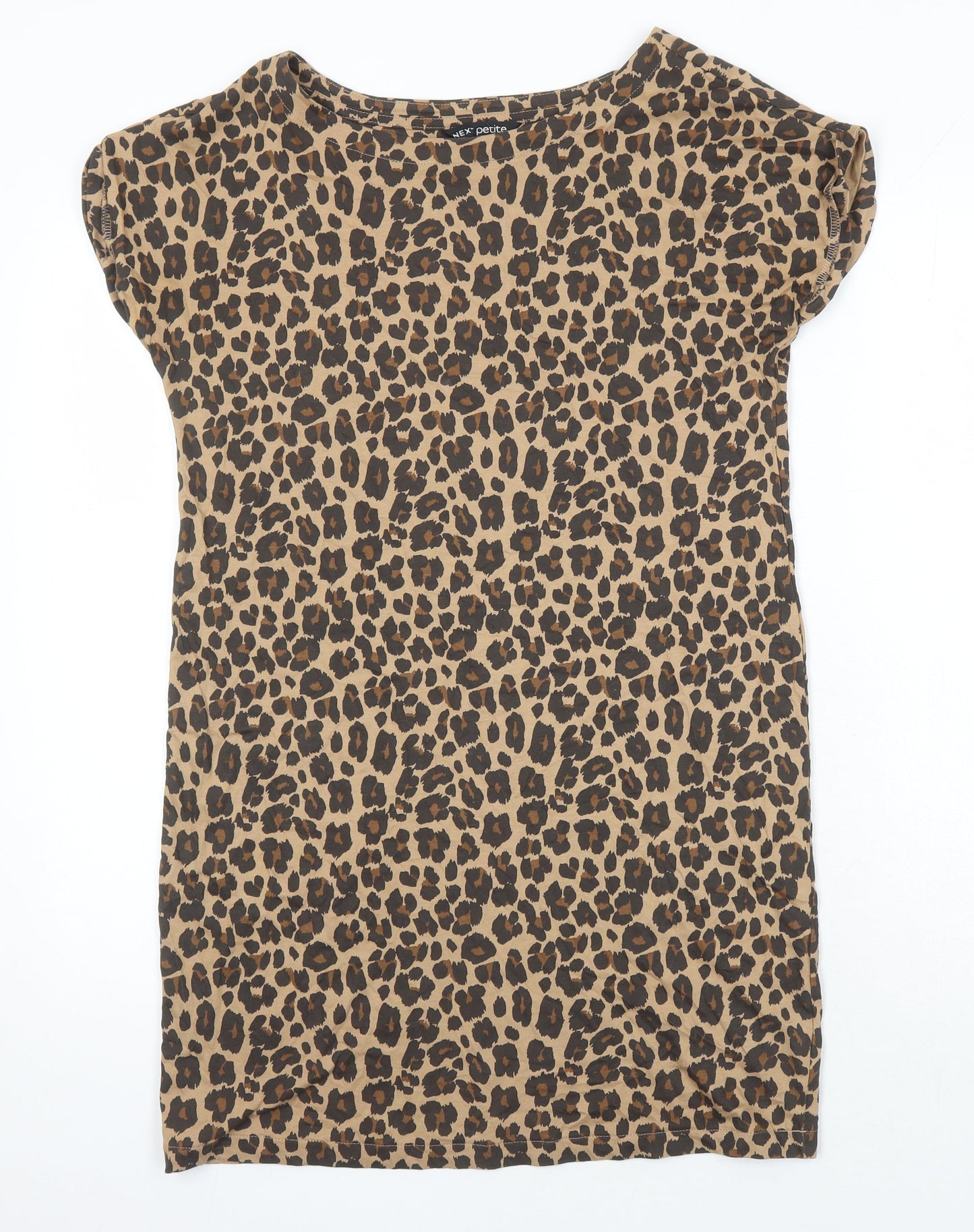 NEXT Womens Ivory Animal Print 100% Cotton Tunic T-Shirt Size 6 Boat Neck