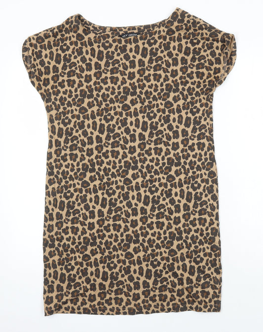 NEXT Womens Ivory Animal Print 100% Cotton Tunic T-Shirt Size 6 Boat Neck
