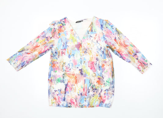 Sophie B Womens Ivory Floral Polyester Tunic Blouse Size 12 V-Neck