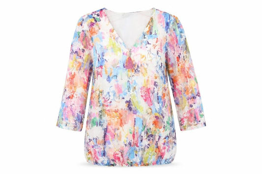 Sophie B Womens Ivory Floral Polyester Tunic Blouse Size 12 V-Neck