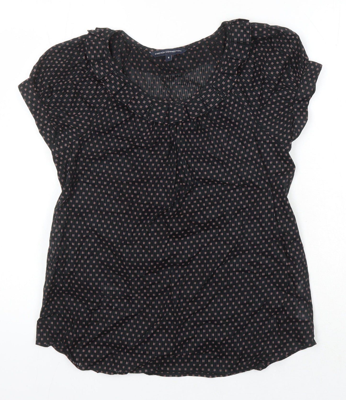 French Connection Womens Black 100% Cotton Tunic Blouse Size 8 Round Neck