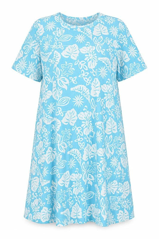 Damart Womens Blue Floral Polyester T-Shirt Dress Size 22 Round Neck Pullover