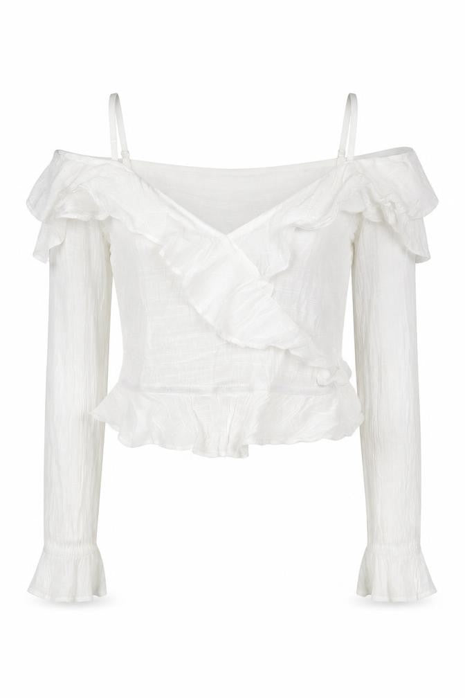 H&M Womens White Viscose Basic Blouse Size 4 Off the Shoulder