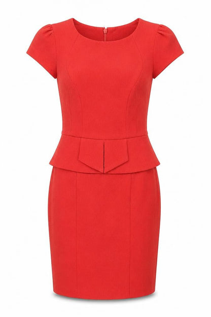 Front view of Miss Selfridge women’s red polyester a-line, size UK 6, round neck zip