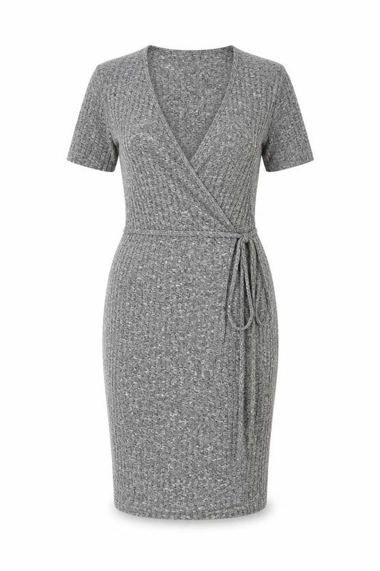 PRETTYLITTLETHING Womens Grey Polyester Wrap Dress Size 6 V-Neck Pullover