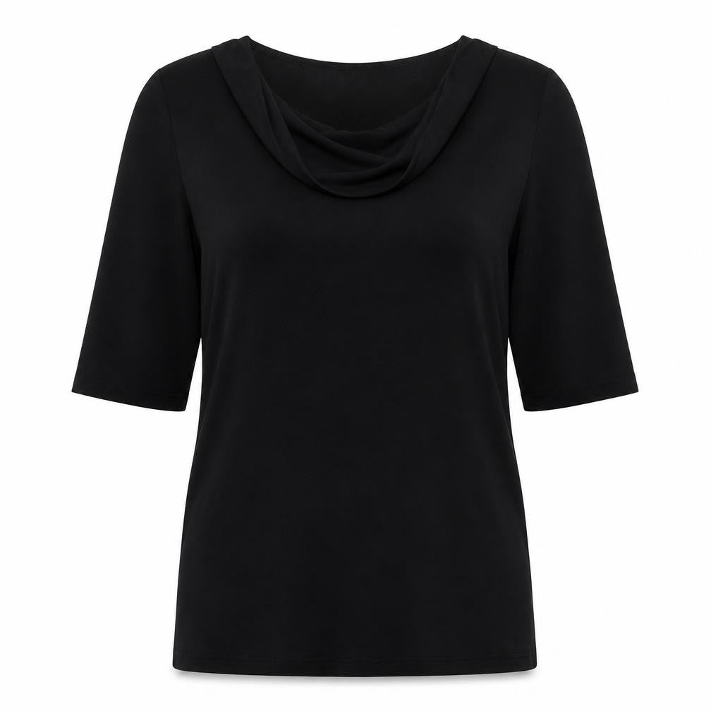 Kim&Co Womens Black Acetate Tunic T-Shirt Size S Cowl Neck