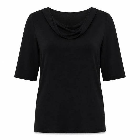 Kim&Co Womens Black Acetate Tunic T-Shirt Size S Cowl Neck