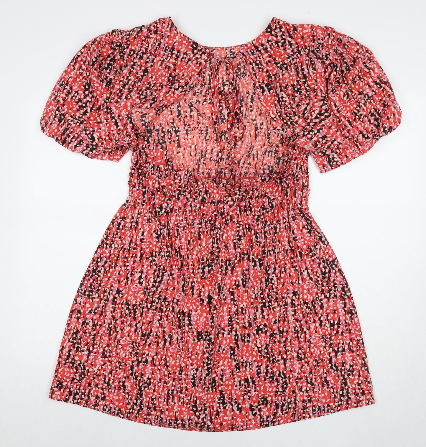 Topshop Womens Red Geometric Polyester A-Line Size 14 Boat Neck Tie