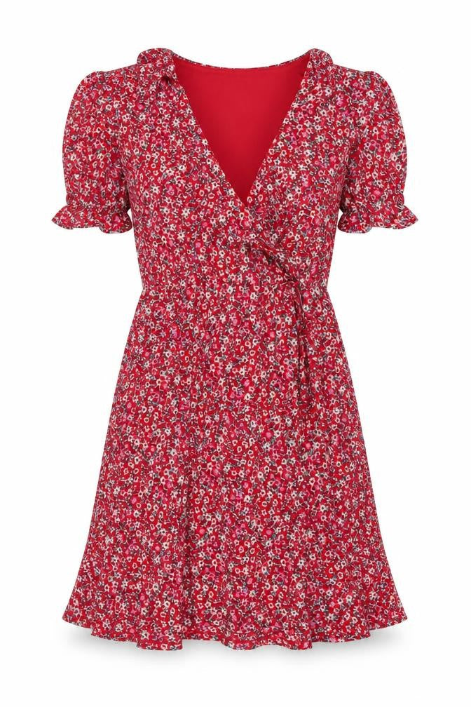 Monsoon Womens Red Floral Polyester A-Line Size 10 V-Neck Pullover