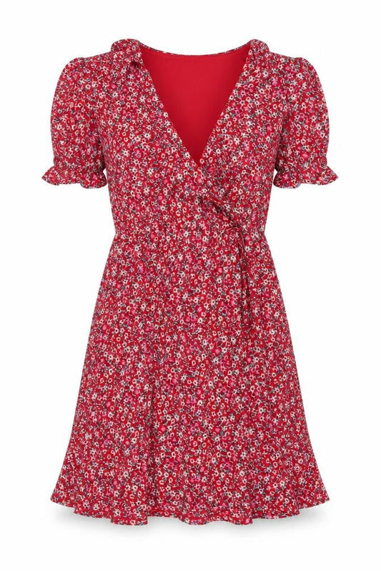 Monsoon Womens Red Floral Polyester A-Line Size 10 V-Neck Pullover