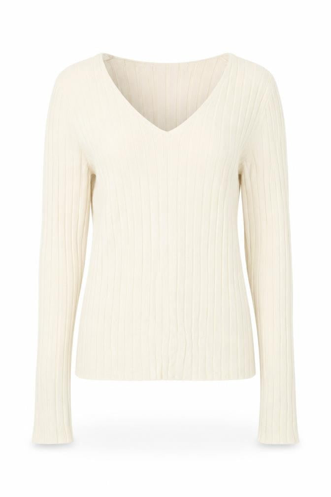 H&M Womens White V-Neck Acrylic Pullover Jumper Size S - Ribbed