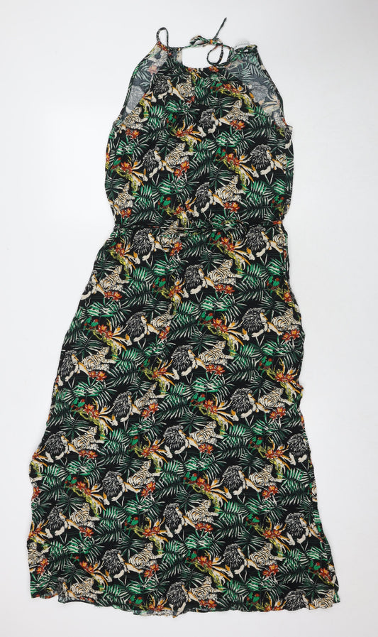 Warehouse Womens Green Floral Viscose A-Line Size 12 Square Neck Pullover