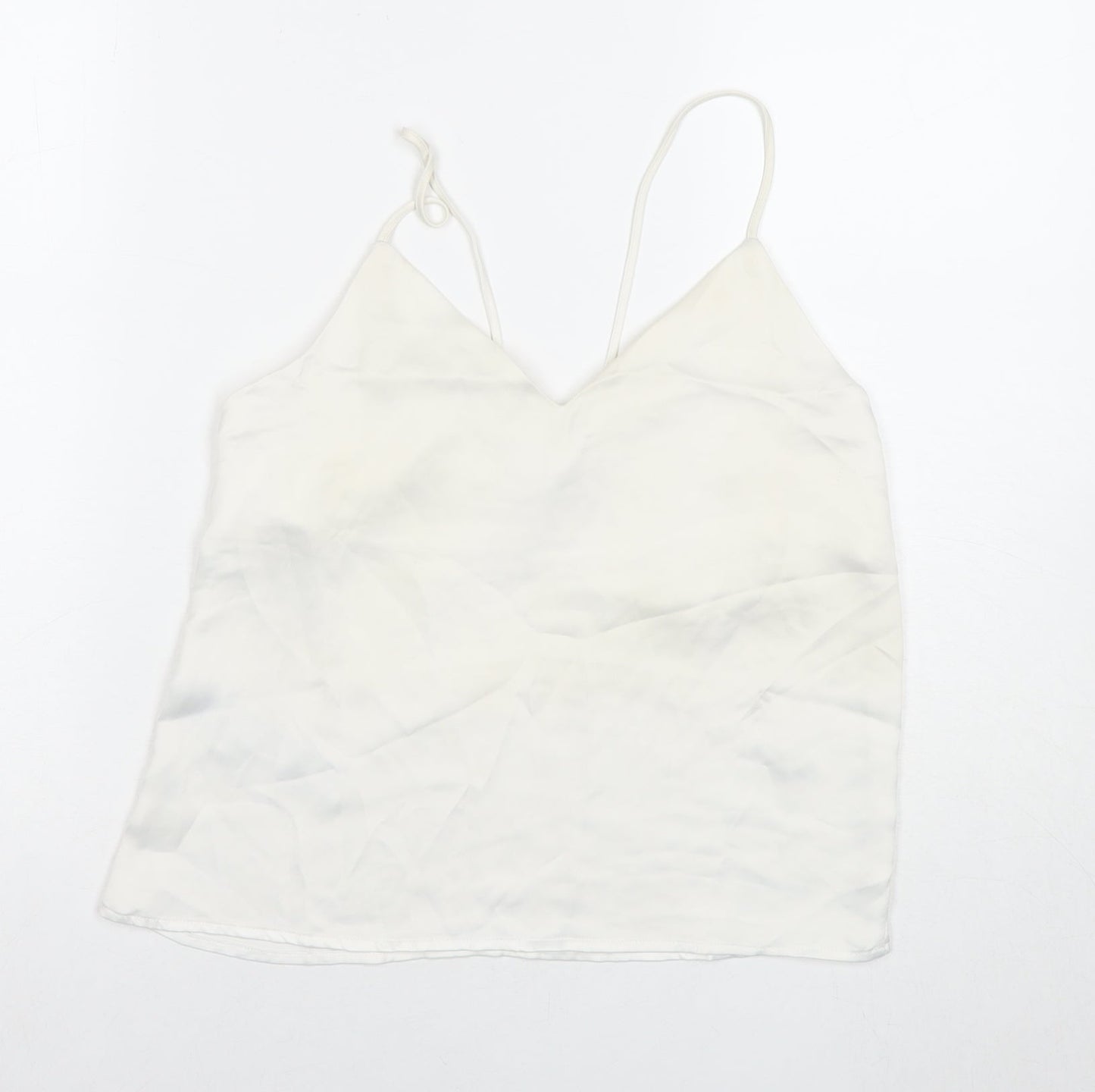 Mango Womens White Polyester Basic Tank Size XS V-Neck