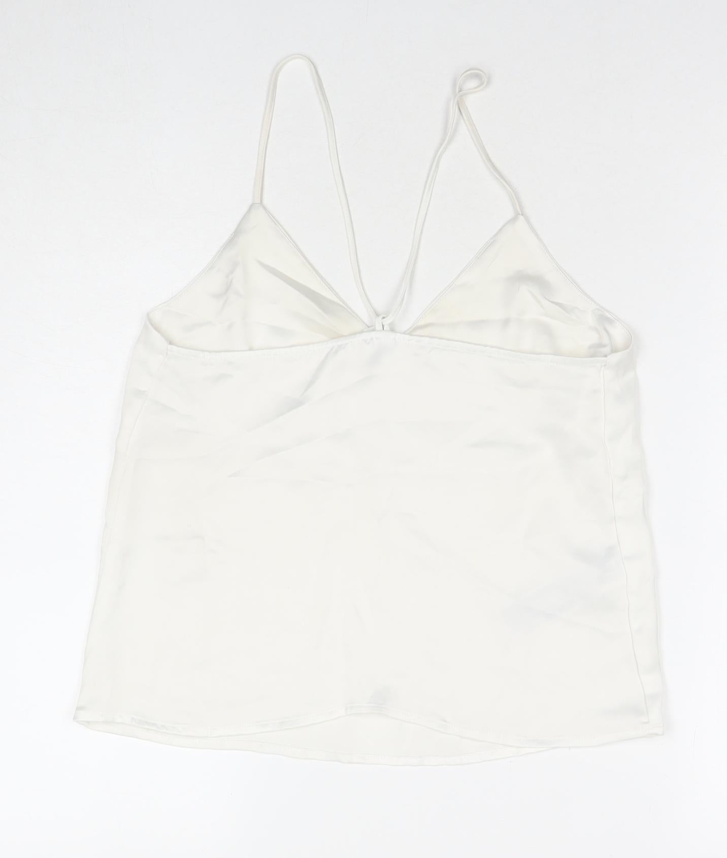 Mango Womens White Polyester Basic Tank Size XS V-Neck