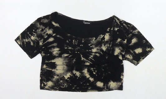 Signature Womens Black Viscose Cropped T-Shirt Size M Round Neck