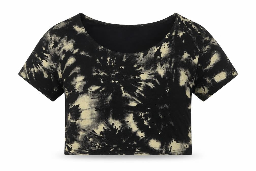 Signature Womens Black Viscose Cropped T-Shirt Size M Round Neck