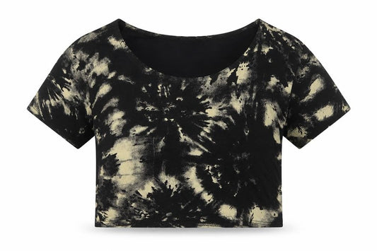 Signature Womens Black Viscose Cropped T-Shirt Size M Round Neck