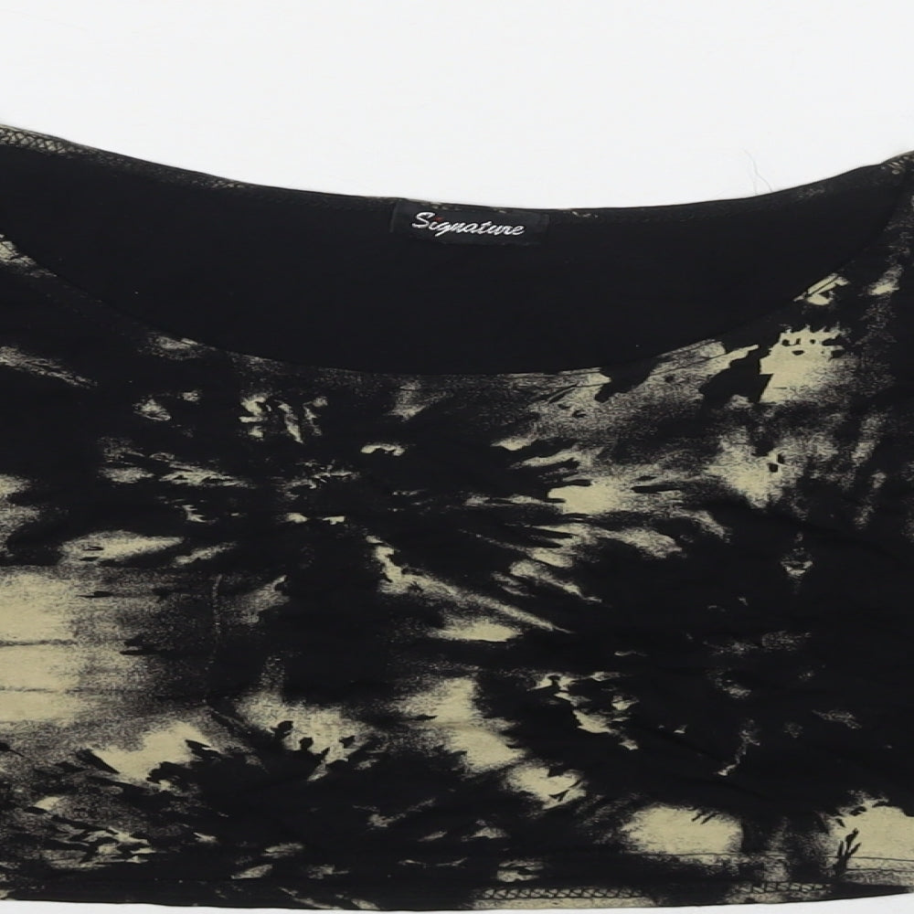 Signature Womens Black Viscose Cropped T-Shirt Size M Round Neck