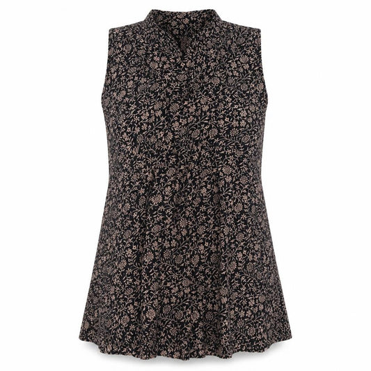 Front view of Masai Clothing women’s beige floral polyester tunic tank, size M, round neck