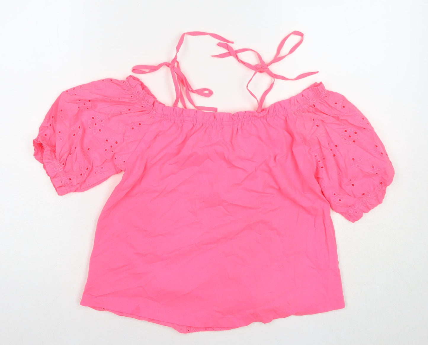 NEXT Womens Pink Cotton Basic Tank Size 6 Off the Shoulder - Embraided Detail Cold Shoulder