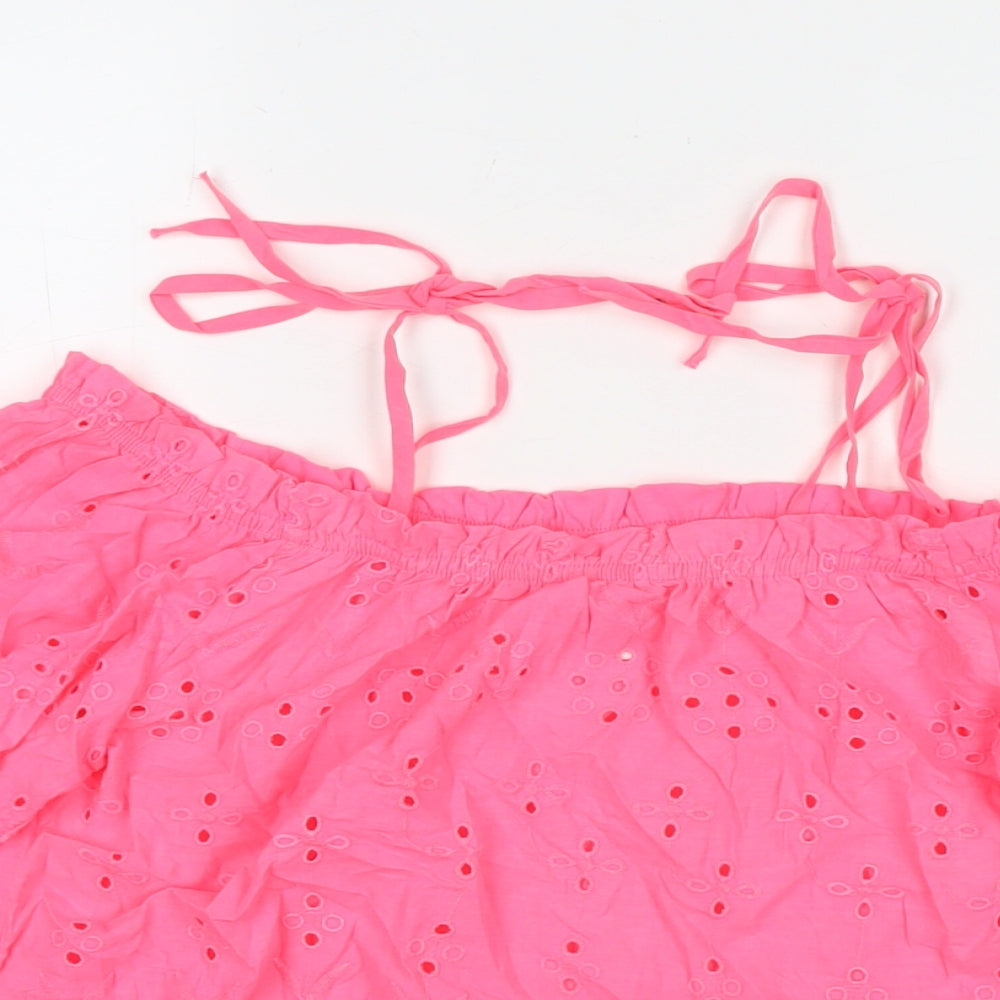 NEXT Womens Pink Cotton Basic Tank Size 6 Off the Shoulder - Embraided Detail Cold Shoulder