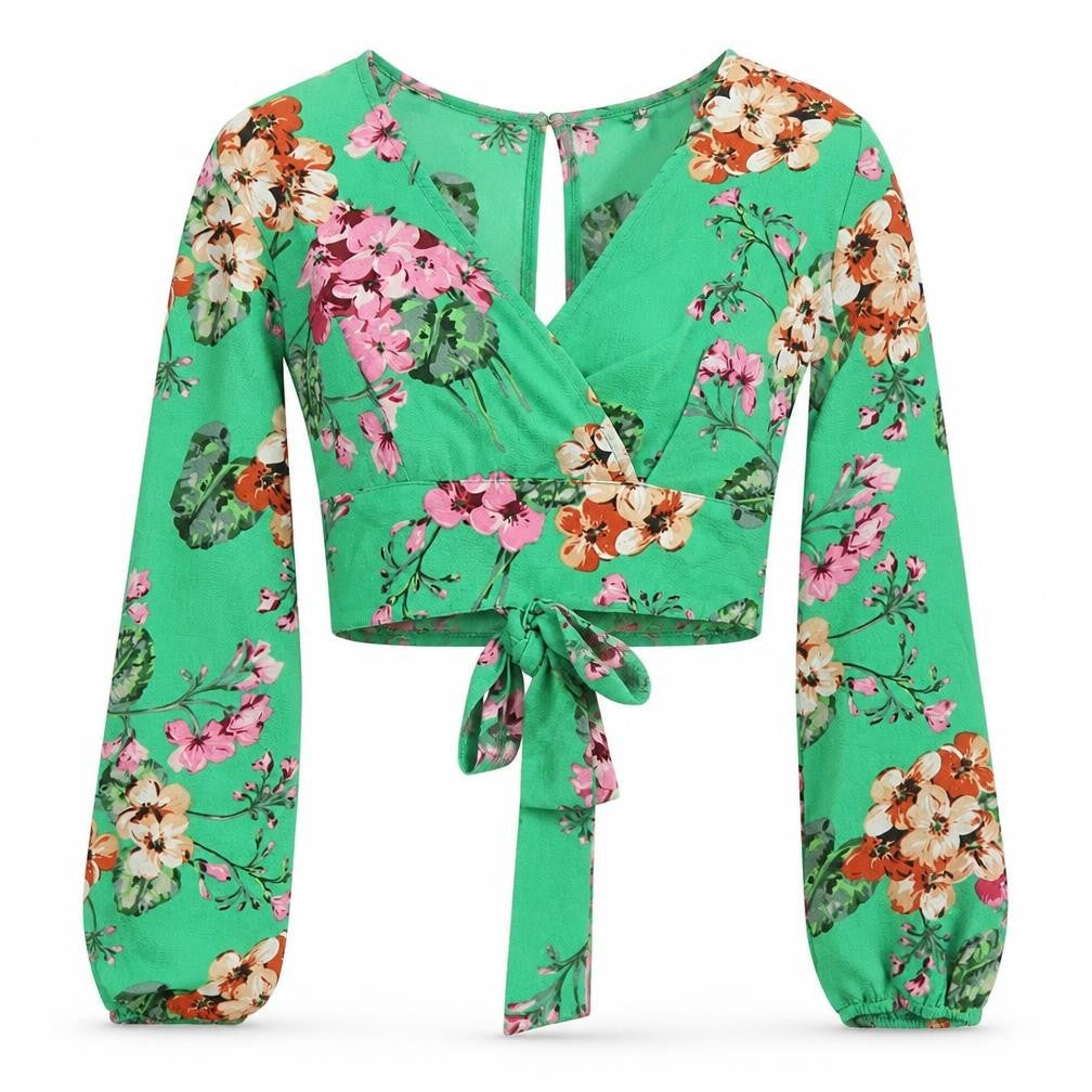 Quiz Womens Green Floral Polyester Basic Blouse Size 10 V-Neck